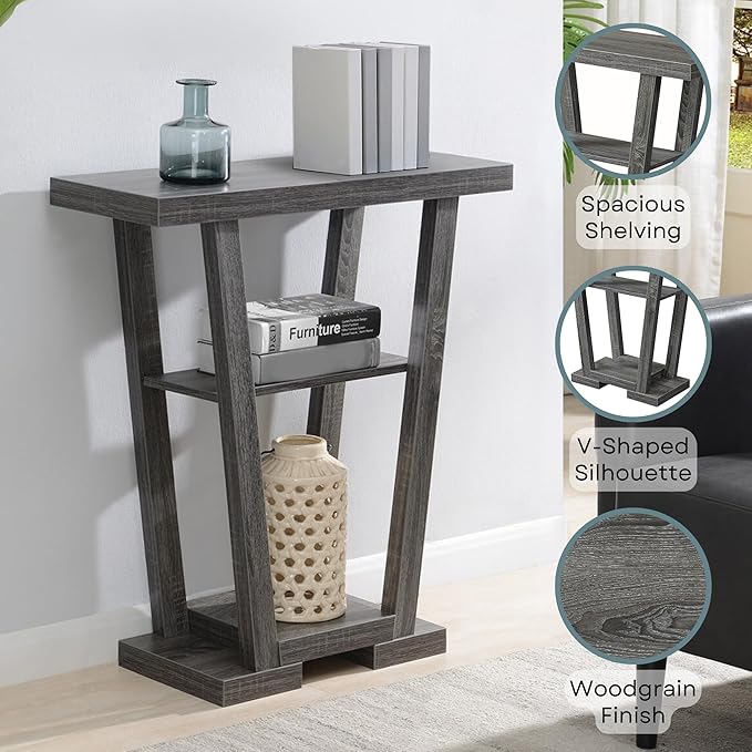 Convenience Concepts Newport V Console Table 31.5" - Modern Sofa Table with Storage Shelves, Narrow Entryway Hall Table for Living Room, Display Accent Table, Weathered Gray