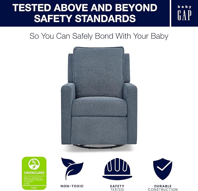 Delta Children babyGap Harlowe Power Recliner with USB-A and Type-C Ports Greenguard Gold Certified – Stain-Resistant Performance Fabric is Oeko-TEX Standard 100 Certified, Slate
