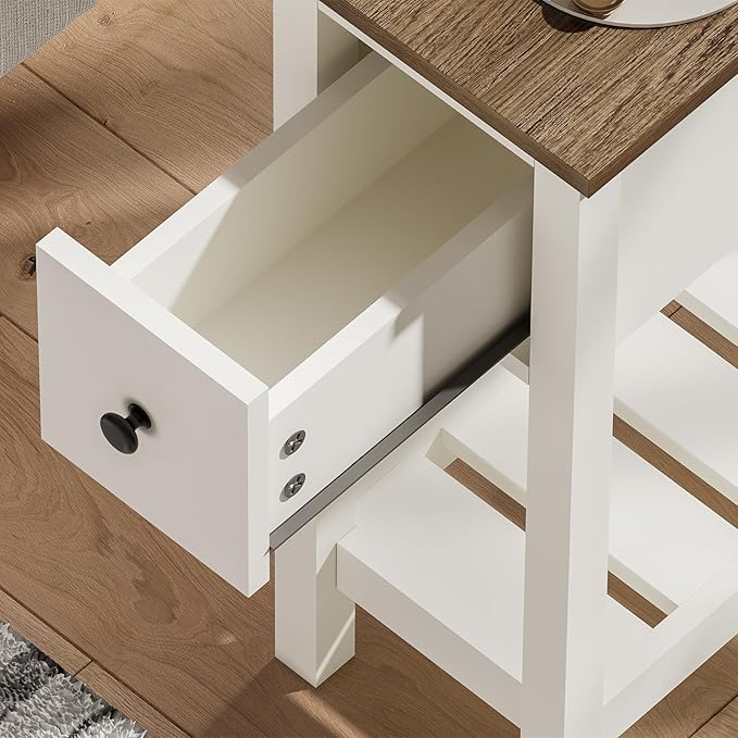ChooChoo Narrow End Table, Small Side Table for Small Spaces, Slim End Table with Drawer, Narrow Nightstand Bedside Table for Living Room Bedroom, White, 2 Pack