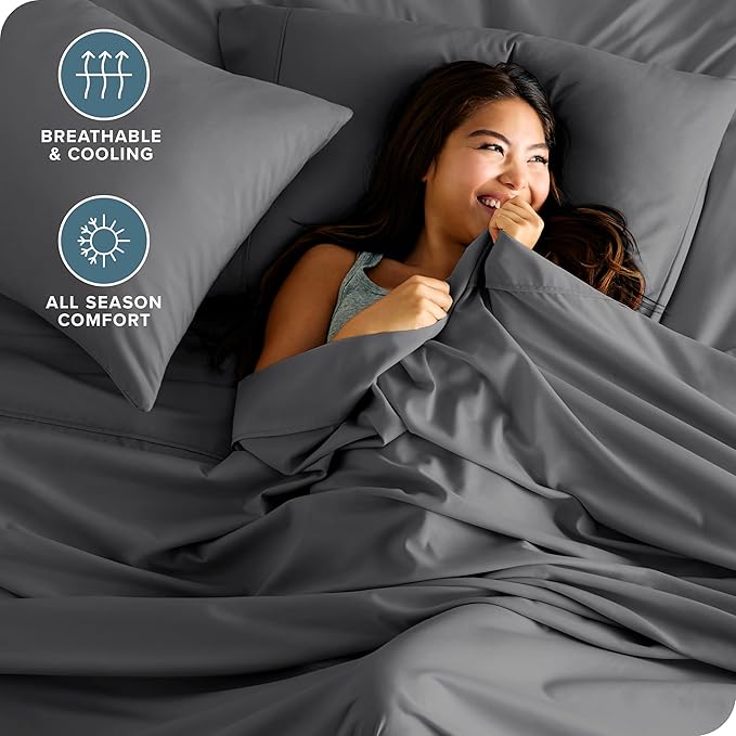 Bare Home Full XL Sheet Set - Luxury 1800 Ultra-Soft Microfiber Full Extra Long Bed Sheets - Double Brushed - Deep Pockets - Easy Fit - 4 Piece Set - Bedding Sheets & Pillowcases (Full XL, Grey)