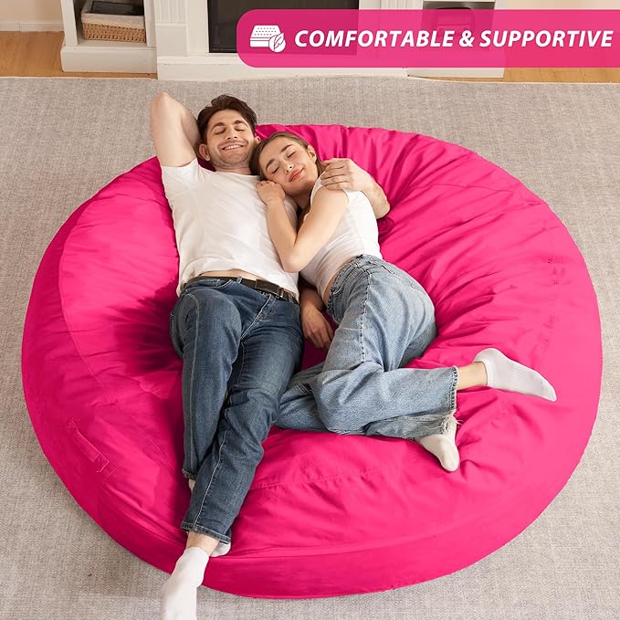 HABUTWAY XX-Large Bean Bag Chair: Giant 7' Memory Foam Furniture Bean Bag Chairs for Adults with Microfiber Cover 7Ft (Hot Pink)