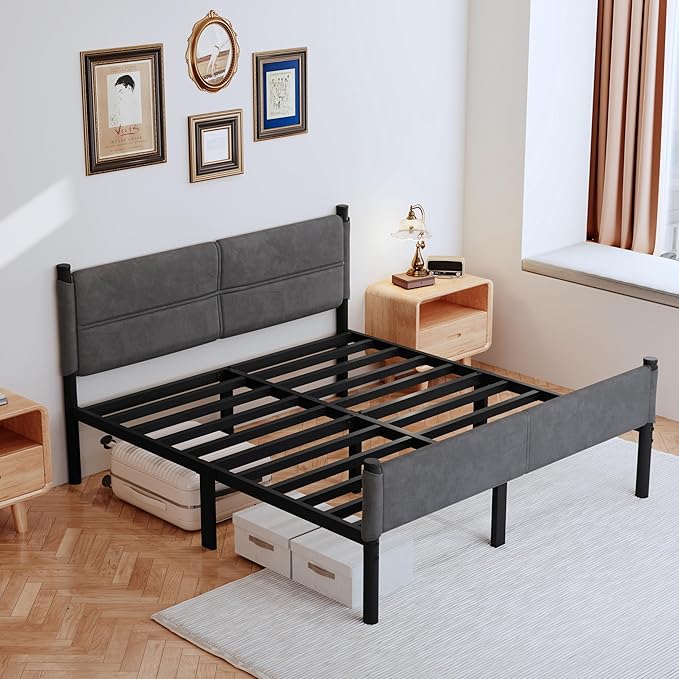 Metal Bed Frame,14Inch Full Size Bed Frame with Storage Space,Heavy Duty Sturdy Mattress Foundation,Easy Assembly,No Box Spring Needed,Full Grey