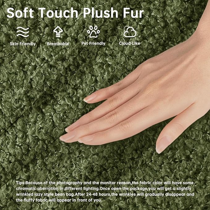 Bean Bag Chairs for Adults, BeanBag Reading Chair Memory Foam Couch, Floor Chair Soft Teddy Material, Comfy Reading Nook Chairs for Bedroom Living Room Office (Green)