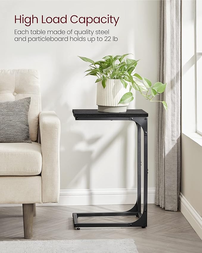 VASAGLE C-Shaped End Table Set of 2, Small Side Table for Couch, Sofa Table with Metal Frame for Living Room, Bedroom, Bedside, Ebonized Oak and Black