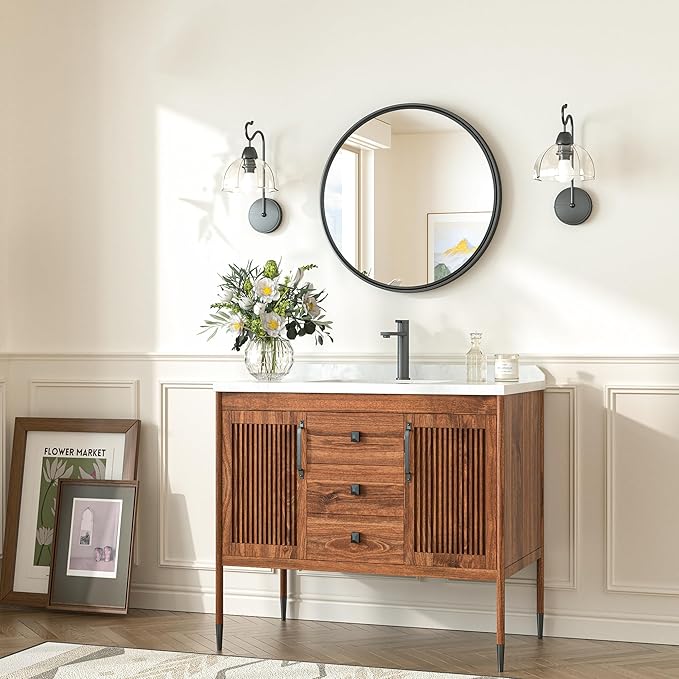 TokeShimi 16 in Round Black Bathroom Mirror Framed, Modern Circle Wall Mirror Farmhouse Aluminum, 16 x 16 Shatterproof Round Bathroom Vanity Mirrored for Restroom, Bedroom, Entryway, Living Room
