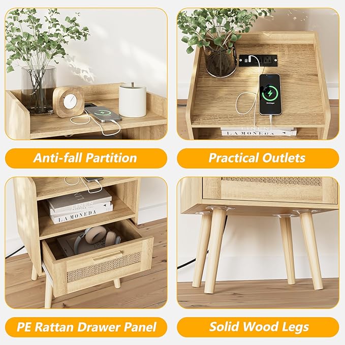 Masupu Nightstand,Small Bedside Table with Two Drawers,White Night Stand,Bedside Furniture,Mid-Century Modern End Table with for Bedroom,Living Room (Farmhouse, Yellow-Outlet)