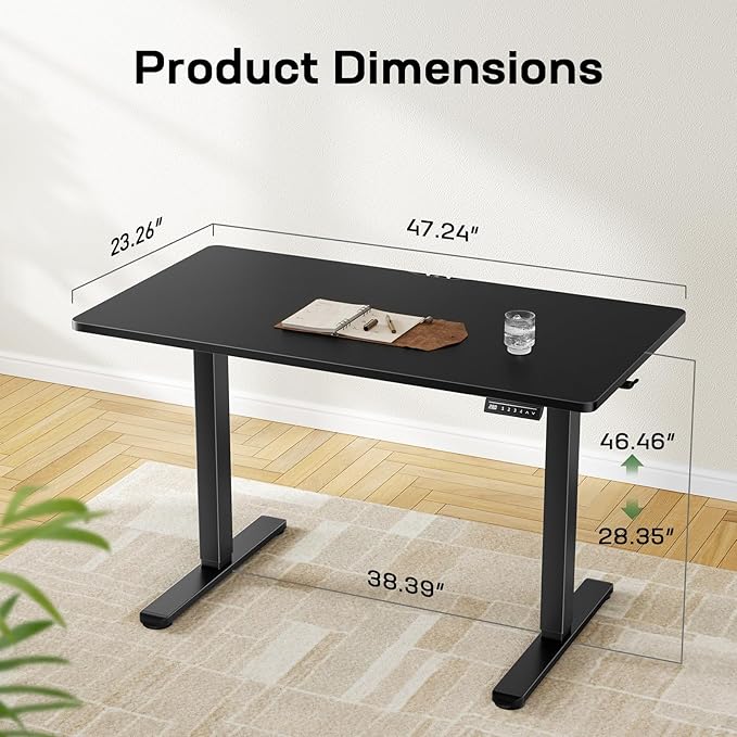 Marsail Electric Standing Desk with One-Piece Desktop,48 x 24 Height Adjustable Office Gaming Computer Desk with Deeper Tabletop,Home Office Stand up Desk with 4 Memory Presets, Table for Bedroom