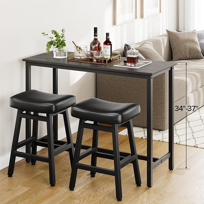 Counter Height Bar Stools Set of 3, 24 Inch Barstools for Kitchen Counter, Kitchen Stools with Faux Leather Saddle Seats & Heavy Duty Metal Legs, Easy Assembly, Forest Green
