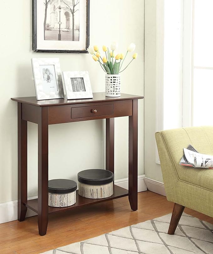 Convenience Concepts American Heritage 1 Drawer Hall Table with Shelf, Espresso