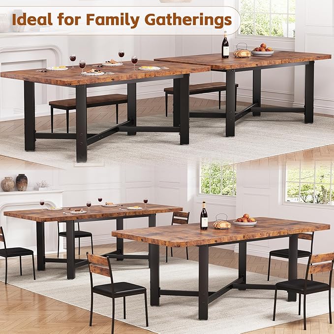 Dining Table for 4-6,62“Extendable Round Kitchen Dining Room Table, Space Saving Rectangle Large Expandable Wood Dinner Furniture for Small Space, Brwon（47-62In*28In*30In