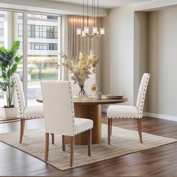 Parsons Kitchen Dining Chair Set Room Modern Upholstered Stylish Fabric High Back with Bronze Nailhead Trim