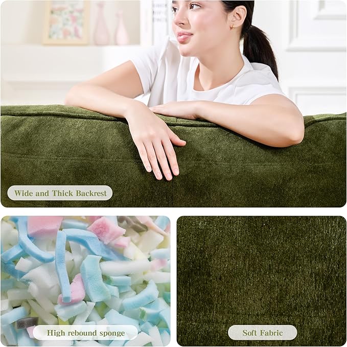 Bean Bag Chair with Ottoman, Comfy Bean Bag Sofa with Memory Foam, Lazy BeanBag Sofa with Footstool, Fireside Bean Bag Couch for Living Room, Bedroom, Apartment (Green)