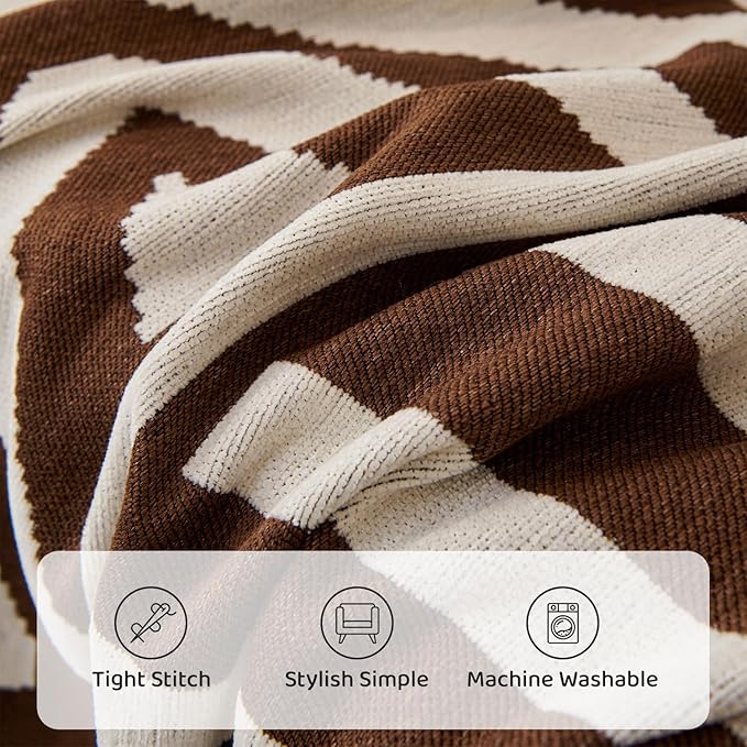 STACYPIK Boho Chocolate Beige Sofa Cover Anti-Slip Reversible Couch Cover for 2 Cushion Couch Soft Chenille Armchair Slipcovers L Shaped Cover for Sectional Furniture Protector for Kids Dogs-71X102IN