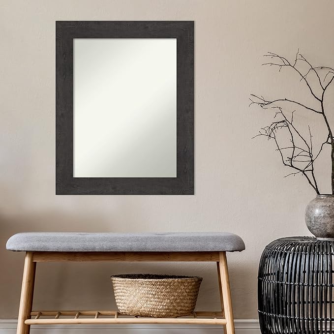 Amanti Art Brown Bathroom Mirror for Over Sink, 30x24 Rustic Plank Espresso Rectangle Vanity Mirror, Medium Country Rustic Frame, Hangs Horizonally and Vertically, Bathroom Wall Decor, Non-Beveled
