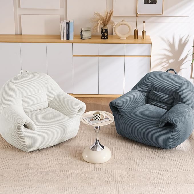 DAICO Bean Bag Chairs for Adults Oversized BeanBag Chair with Armrests Bean Bag Sofa Comfy Accent Chair Corduroy Lazy Floor Single Sofas with Foam for Bedroom Living Room Reading Gaming Beige