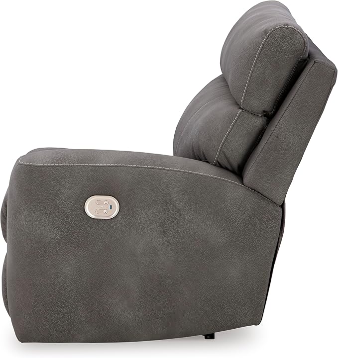 Signature Design by Ashley Next-Gen DuraPella Contemporary Faux Leather Modular Wall Hugger 3-Piece Power Reclining Sectional Loveseat with Console, Adjustable Headrest and USB Ports, Gray