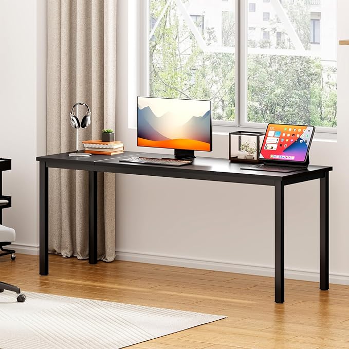 DlandHome 71 inches X-Large Computer Desk, Composite Wood Board, Decent and Steady Home Office Desk/Workstation/Table,Black,23.6Wide