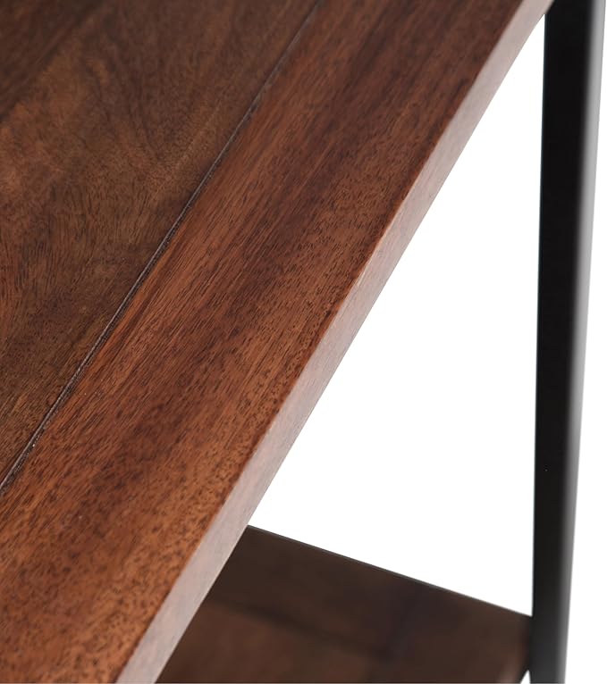 SIMPLIHOME Skyler Console Table - 54 Inch Wide Solid Mango Wood and Metal Sofa Table in Dark Cognac Brown, Industrial Entryway Table for Living Room with Open Bottom Shelf and Black Steel Frame