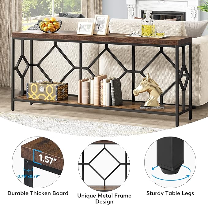 Tribesigns 71 Inch Extra Long Sofa Table, Narrow Long Sofa Console Tables Behind Couch Table with Open Storage Shelf