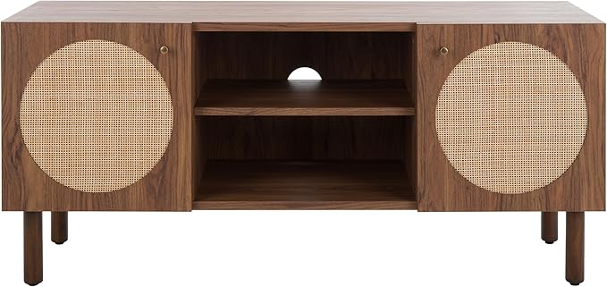 SAFAVIEH Ophelia TV Stand for up to 55" Flatscreen – Walnut, 2 Doors with Interior Storage, 2 Open Shelves, Entertainment Media Console (MED9615A)