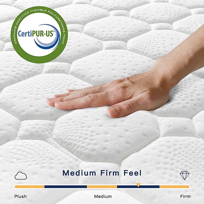 Vesgantti 12 Inch Multilayer Hybrid Full Mattress - Multiple Sizes & Styles Available, Ergonomic Design with Memory Foam and Pocket Spring, Medium Firm Feel, White