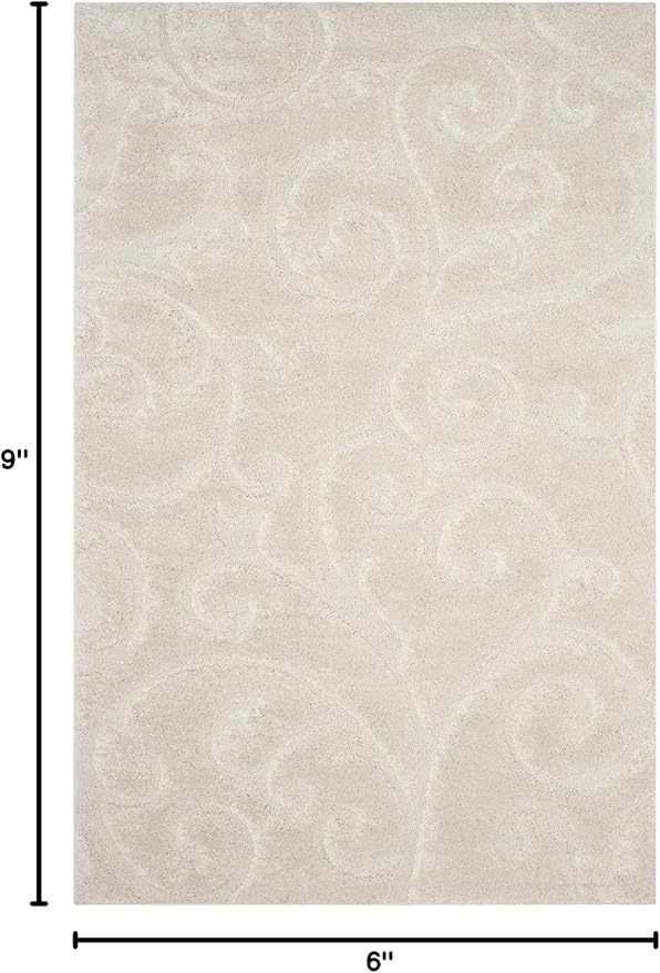 SAFAVIEH Florida Shag Collection Area Rug - 6' x 9', Creme & Creme, Scroll Design, Non-Shedding & Easy Care, 1.2-inch Thick Ideal for High Traffic Areas in Living Room, Bedroom (SG455-1111)
