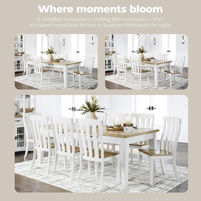 Signature Design by Ashley Ashbryn Casual Dining Table with 4 Felt-Lined Drawers for 8 People, White & Light Brown