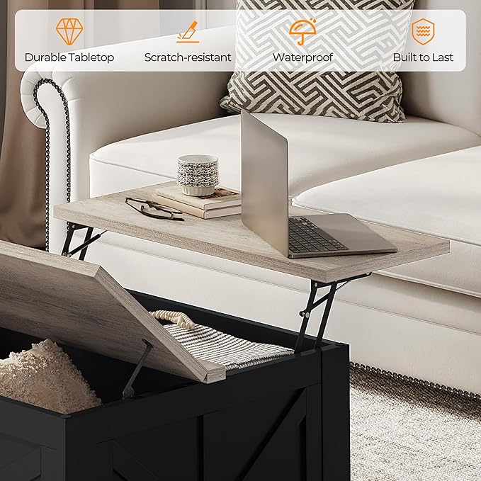 Yaheetech Lift Top Coffee Table with Storage, Square Coffee Table for Living Room, 31.5 Inches Center Tables with Large Hidden Storage Compartment for Home Office, Black&Gray