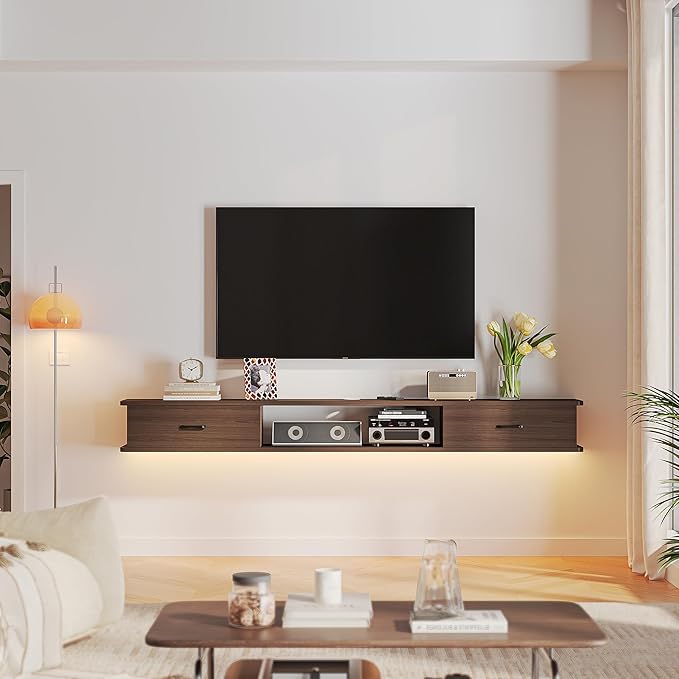 Floating TV Stand with 2 Doors,47'' Wall-Mounted TV Console,Floating TV Cabinet,Floating Console Shelf,Wall Mounted TV Cabinet(Walnut)