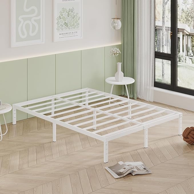 12 Inch White Full Size Bed Frame, Heavy Duty Bed Frame Full Size Mattress Foundation, No Box Spring Needed, Easy Assembly, Noise-Free