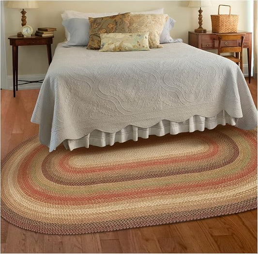 Homespice Gingerbread Jute Brown 4x6' Braided Oval Rugs for Living Room, Bedroom & Dining Room. Pet Friendly. Farmhouse, Rustic, Vintage, Primitive, Country, Boho Decor