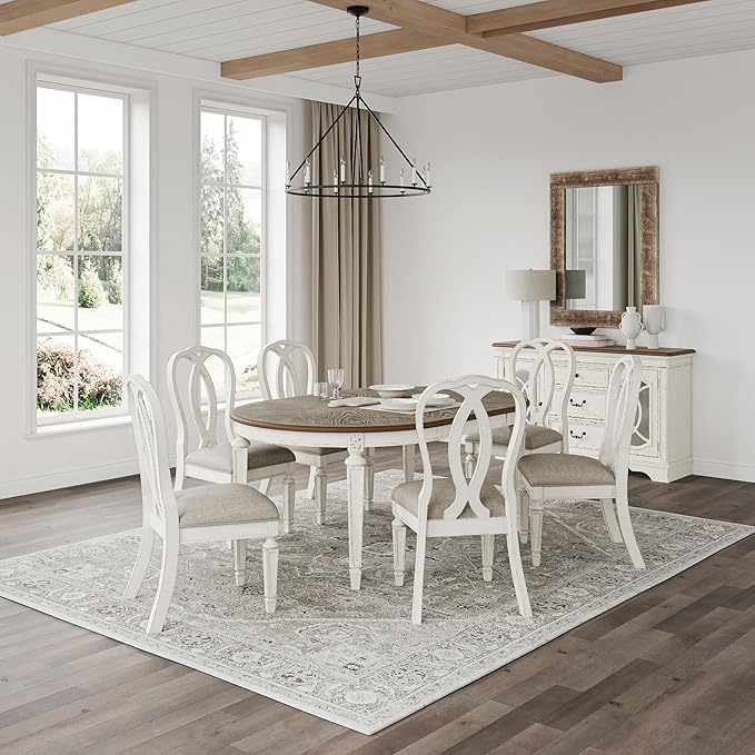 Signature Design by Ashley Realyn French Country Ribbon Back Dining Chair, 2 Count, Chipped White