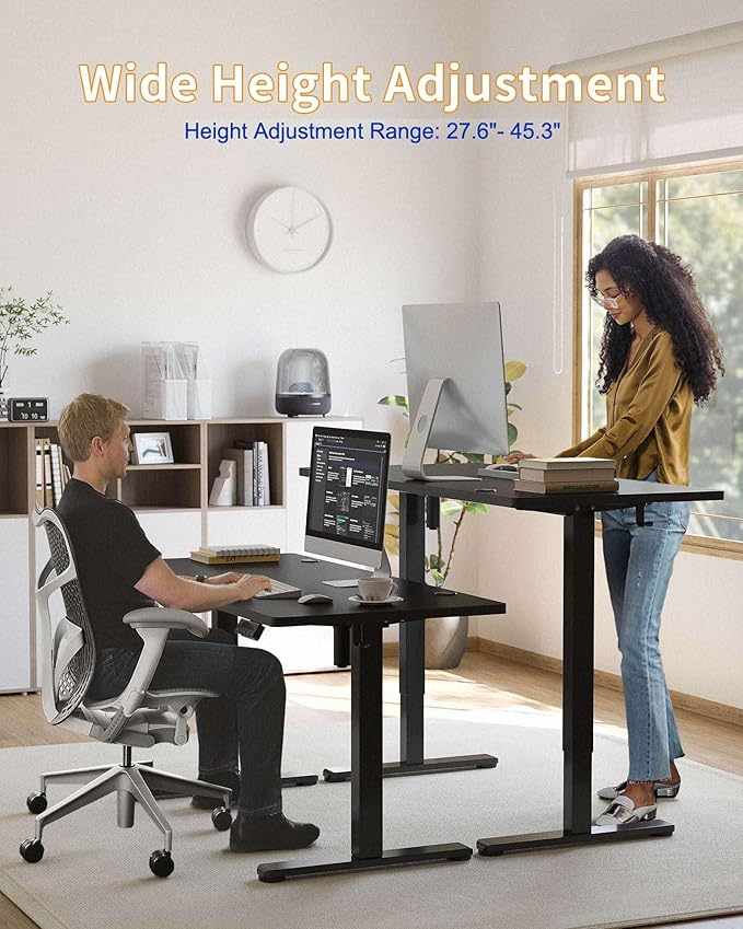 YIHAYO Electric Standing Desk, 63 x 24 Inches Stand Up Desk with Splice Board, Adjustable Height Desk, Computer Desk for Home Office, Black Frame/Black Top