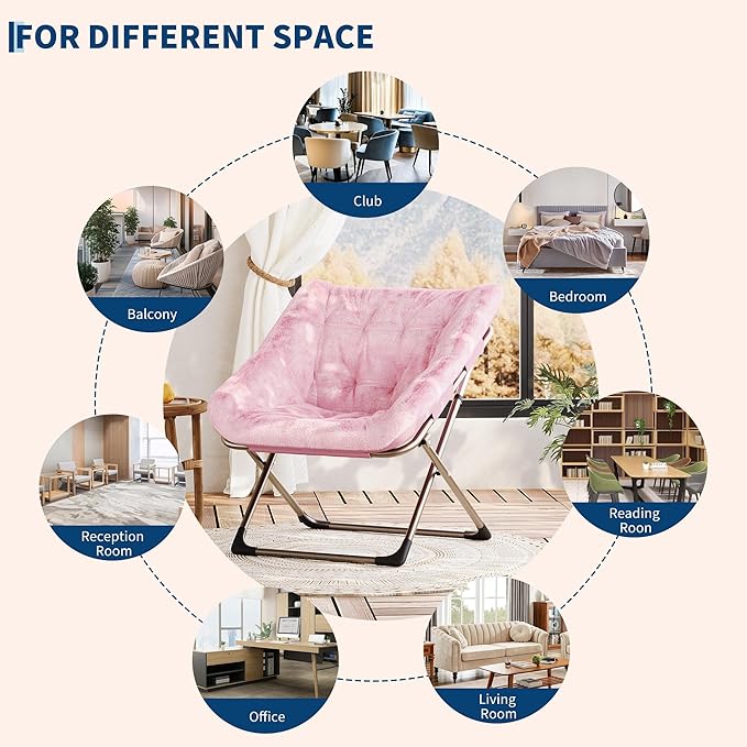 Comfy Chair for Adults, Foldable Living Room Chairs, Soft Faux Fur Folding Lounge for Bedroom Living Room Dorm Rooms, Flexible Reading Chair for Teens (2, Pink, Extra Large)
