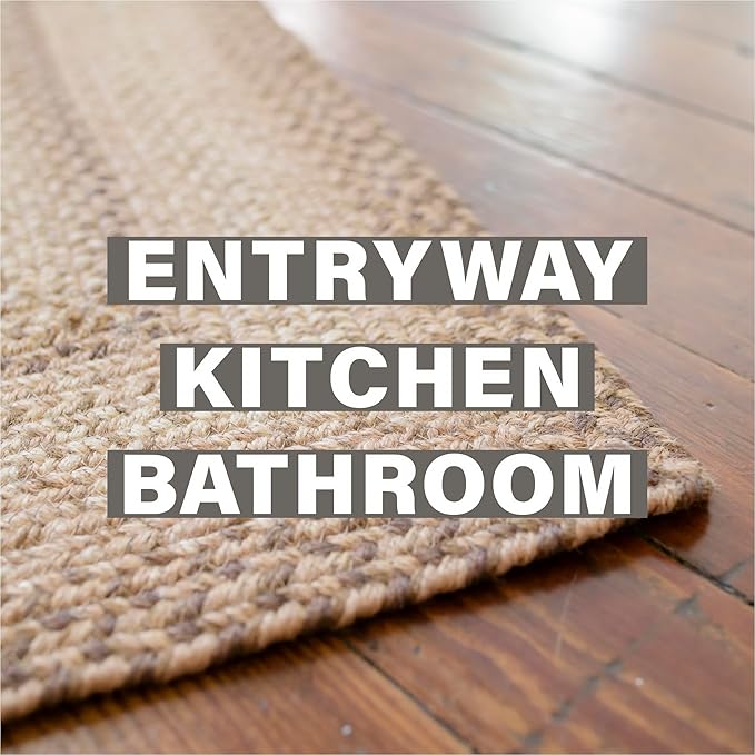Homespice Cookie Dough Brown Jute Rug 20x30 - Country Style Farmhouse Braided Rugs for Kitchen