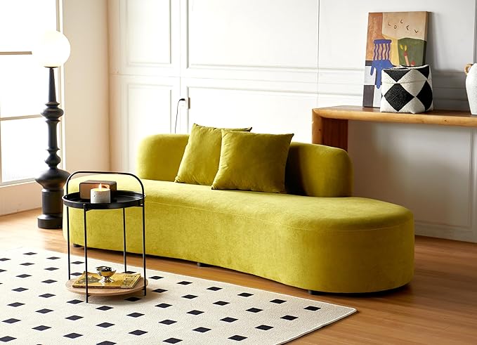 Container Furniture Direct 90" Curved Sofa with Throw Pillows, 4 Seater Luxury Velvet Couch with Half Moon Design and High-Density Foam, Ideal for Modern Living Room, Office & Apartment, Olive Green