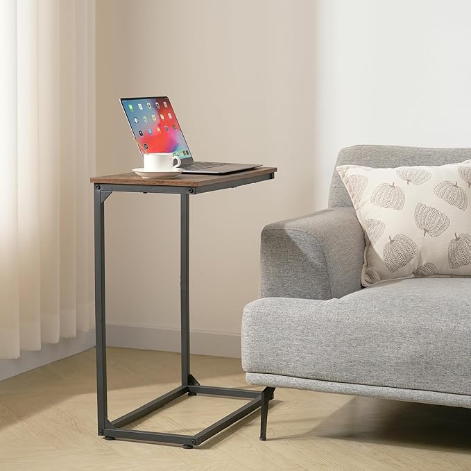 C Shape End Table, Large Surface Couch Table, C Table Sofa Side End Table, Side Table for Couch Slide Under, for Living Room, Bedroom, Home Office, Rustic Design, 21.7" D x 11.8"W x 26.4"H
