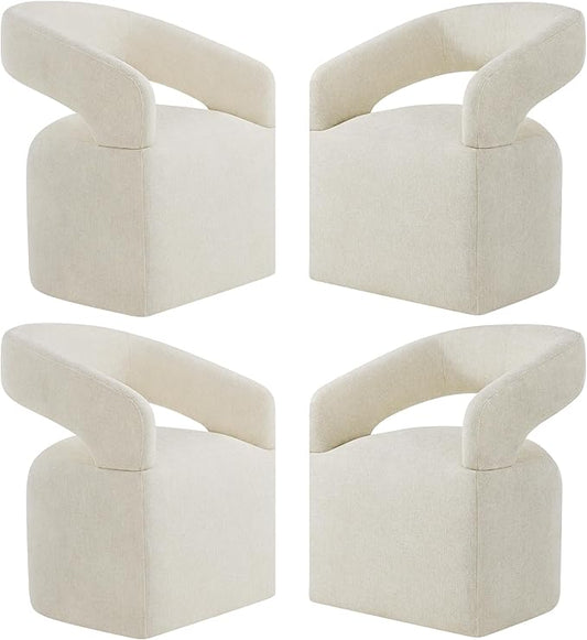 Upholstered Dining Chairs with Removable Casters Barrel Side Armchair with Rollers for Diningroom Bedroom Livingroom Reading Room, Cream Beige, 4PCS