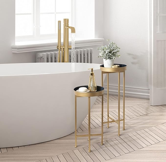 Kate and Laurel Celia Modern Side Table, Set of 2, Navy Blue and Gold, Sophisticated End Tables for Storage and Display