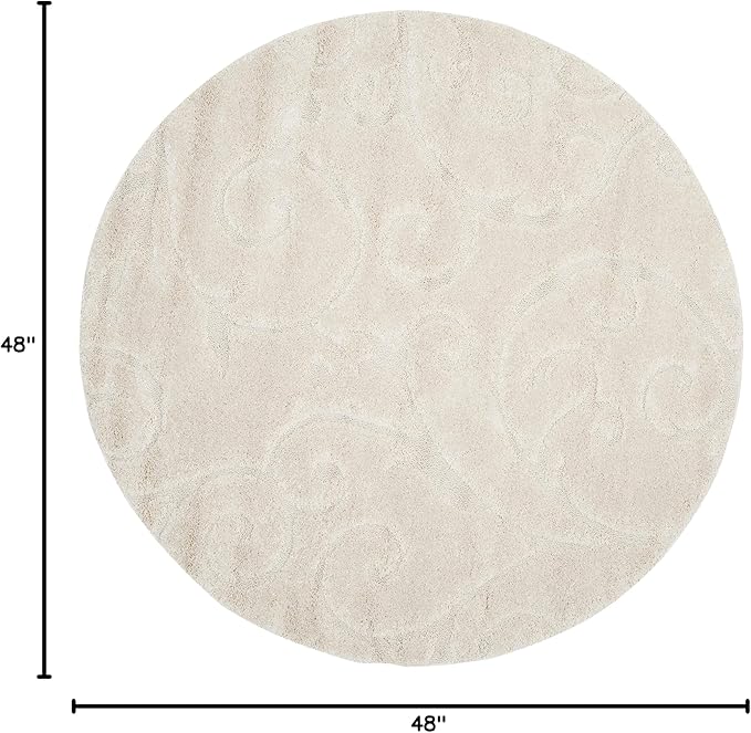 SAFAVIEH Florida Shag Collection Area Rug - 4' Round, Creme & Creme, Scroll Design, Non-Shedding & Easy Care, 1.2-inch Thick Ideal for High Traffic Areas in Living Room, Bedroom (SG455-1111)