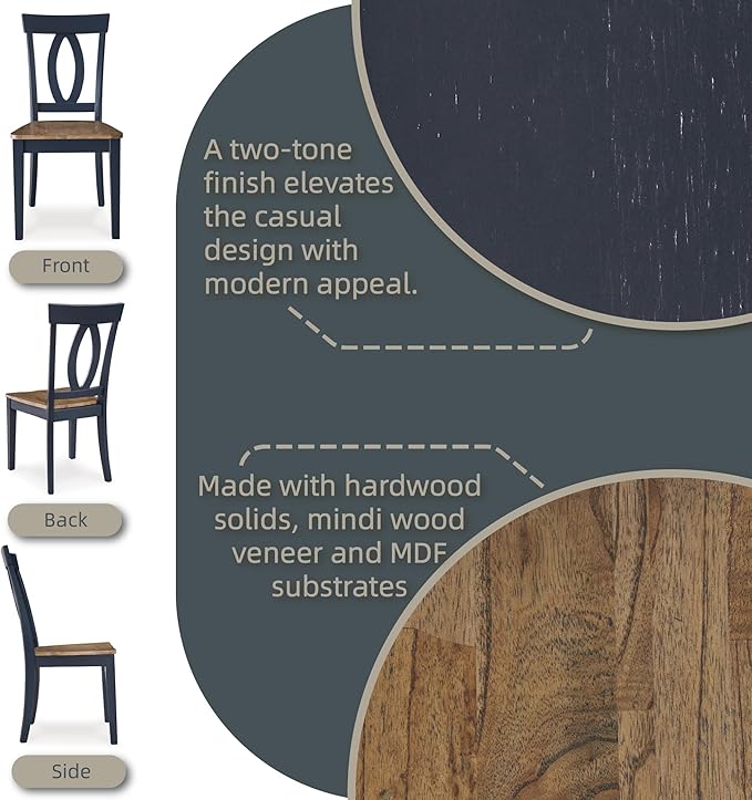Signature Design by Ashley Landocken Casual Armless Dining Chair with Contoured Seat, Set of 2, Light Brown & Blue