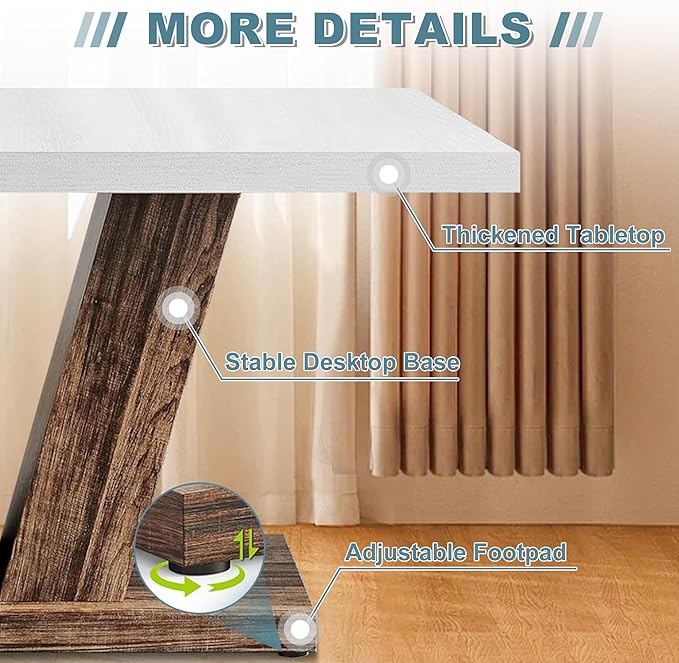 Dining Table for 4-6, 47" Farmhouse Dinner Table with with Wooden Tabletop and Heavy Duty Pedestal Wooden Rectangular Kitchen Tables for Dining Room, Kitchen, Living Room, White & Brown