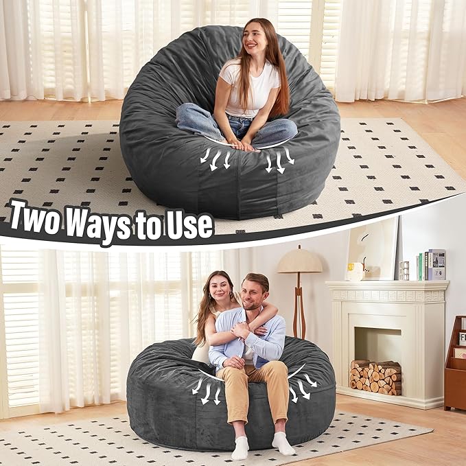 HABUTWAY Bean Bag Chair: Giant 6' Memory Foam Furniture Bean Bag Chair with Microfiber Cover - 6Ft,Grey