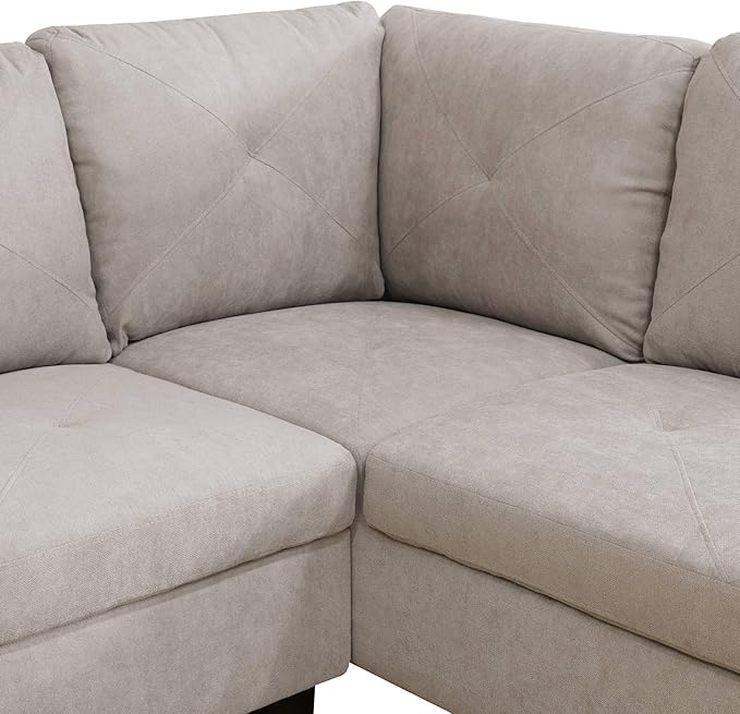 NicBex Sectional Couch 3 Pieces Sofa Set with Left Chaise Flannel L Shaped Cloud Couch for Living Room Furniture Sets with Storage Ottoman, Modular Sofa for Living Room & Apartment, Off-White