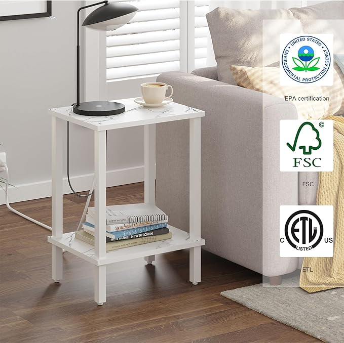 TUTOTAK End Table, Set of 2, Side Table, Nightstand, 2-Tier Storage Shelf, Sofa Table for Small Space, Living Room, Bed Room TB01BMW035
