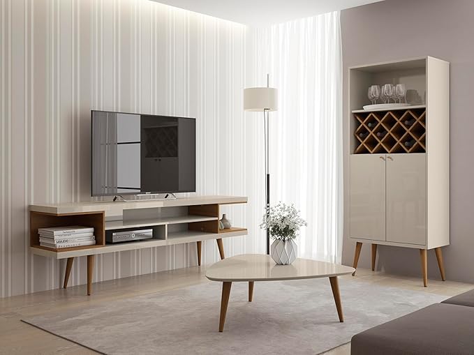 Manhattan Comfort Utopia 70.47" Freestanding Entertainment Center for Living Room, Mid Century Modern TV Stand with Shelves, Storage and Media Holes, Fits 65" Screens, Maple Cream