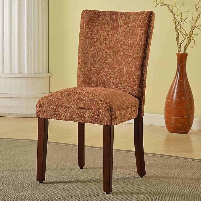 Homepop Home Decor |K1136-F765 | Classic Upholstered Parsons Dining Chair | Single Accent Dining Chair, Red & Gold Damask