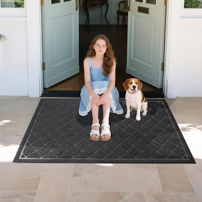 Front Door Mat Indoor Outdoor, 48" x 36" Non Slip Welcome Doormat for Entryway, Heavy Duty Low Profile Entrance Rug for High Traffic Areas, Patio, Outside Entry, Yard, Porch Waterproof