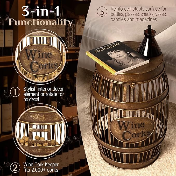 Wine Barrel Table - Cork Catcher Accent Table. Cork Holder Decorative and Storage - 2000 Corks - Regular