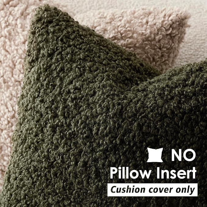 Foindtower 2 Pieces 18x18 Inch Olive Green, Faux Fur Throw Pillow Cover Accent Sherpa Furry Pillow Covers Fuzzy Soft Pillowcases Cozy Sheepskin Decorative Fleece Cushion Case for Bed Couch Living Room